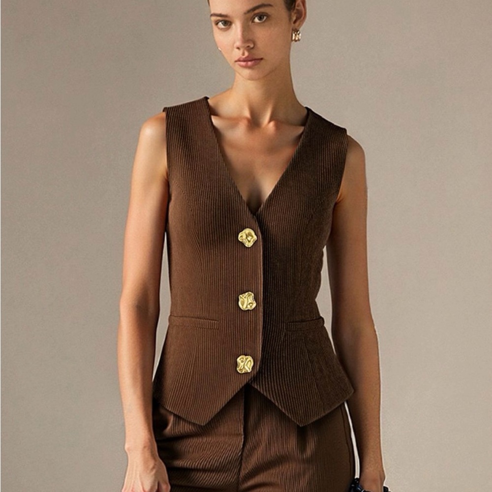 Brown corduroy Vest with Gold Buttons